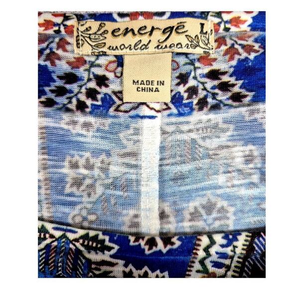 80s Energe world wear 100% Polyester Top Blue/Yellow Wide Waistband Sz L - Picture 4 of 4